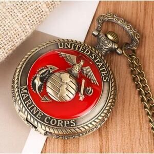 United States Marine Corps Pocket Watch Military Gold Christmas Birthday Gift